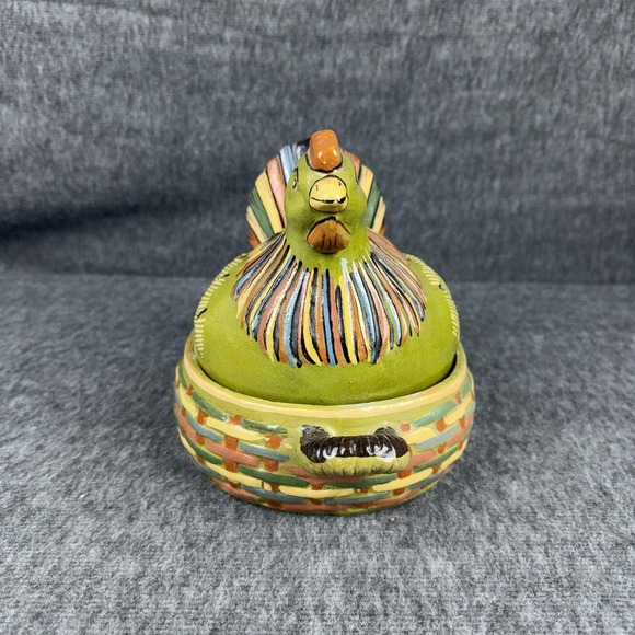 Unmarked Other - Vintage Mexican Multicolor Ceramic Hen Chicken Nest Dish Terracotta Folk Art